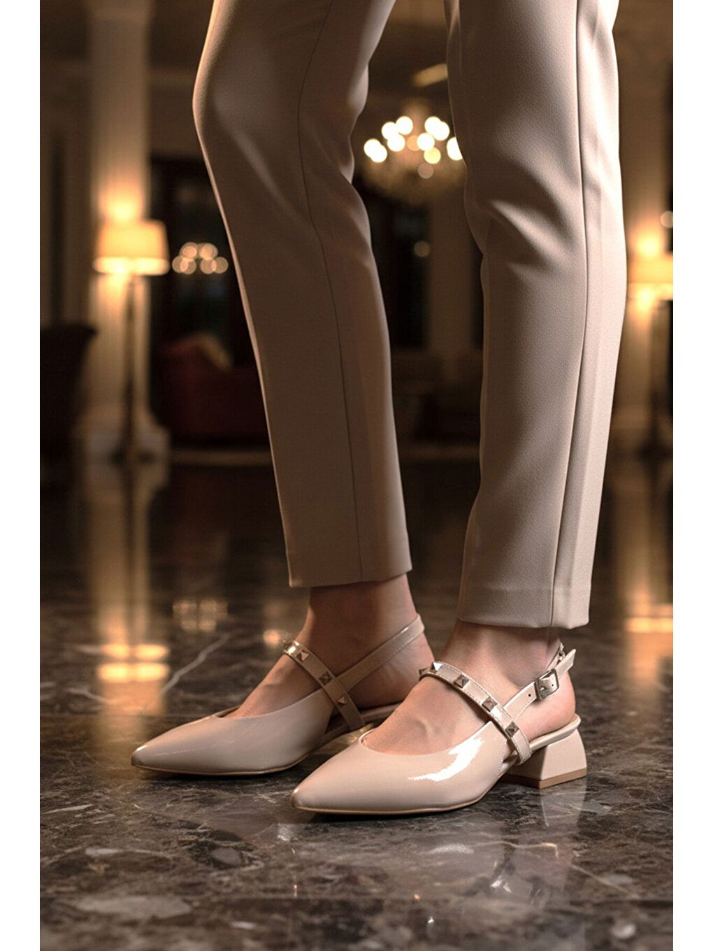 Bej Dar Kalıp Özel ve Davet Kadın Abiye Ayakkabı 323102 Z-2