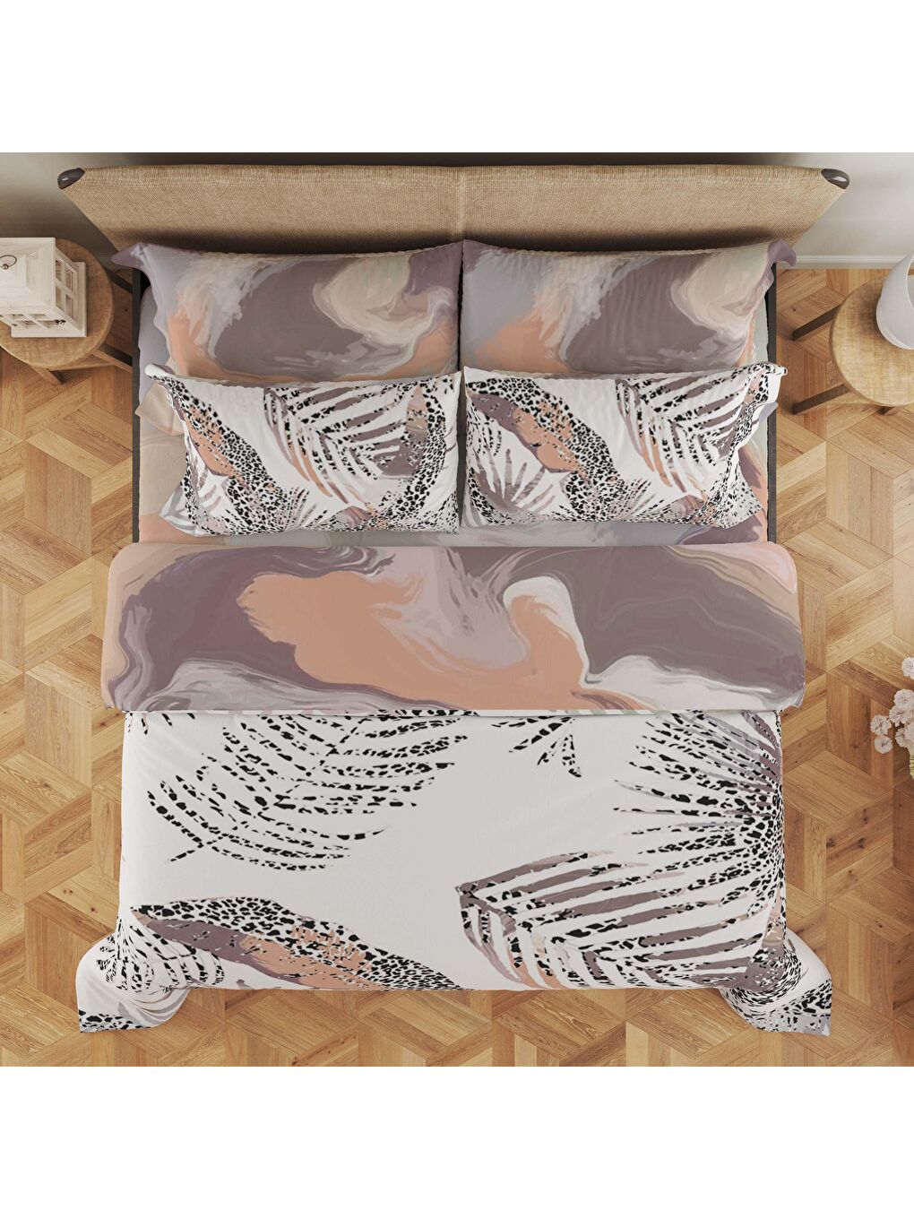 Karışık Baskılı,Desenli Çift Kişilik Nevresim Takımı (ÇARŞAFSIZ) 200x220 cm