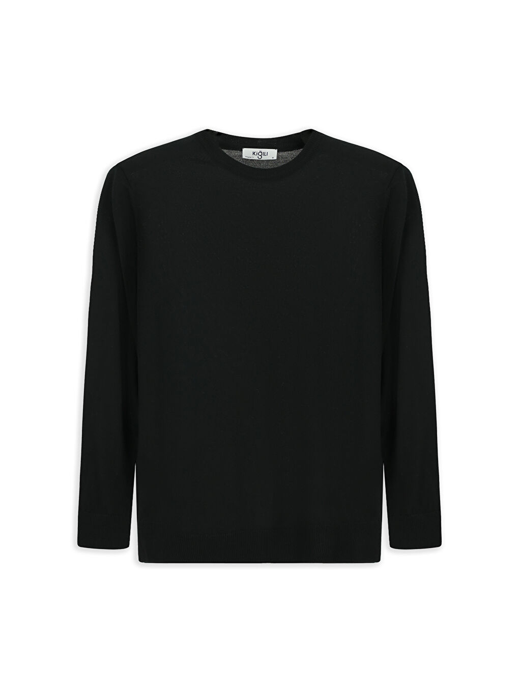 Siyah Bisiklet Yaka Regular Fit Yünlü Triko Kazak