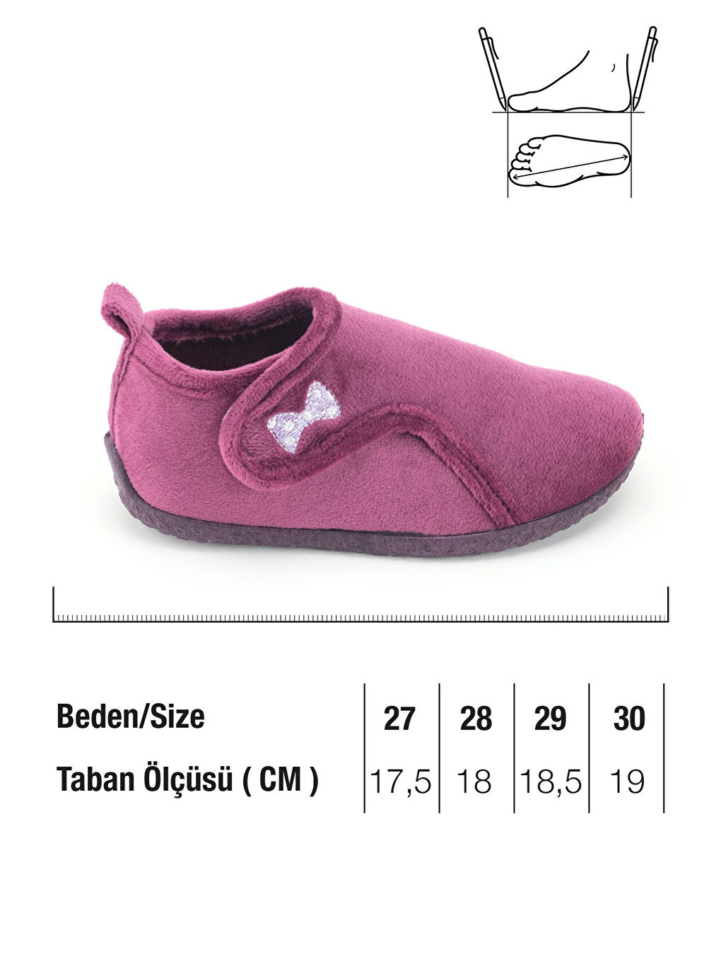 Mor Kışlık Kız Çocuk PVC Rahat Taban Cırt Cırtlı Ayarlanabilir Ev Okul Kreş Panduf Ayakkabı-1