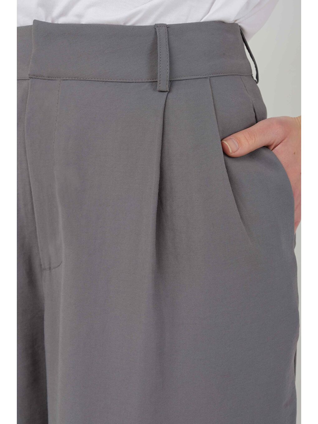 Gri Geniş Paça Pileli Pantolon Duman-3