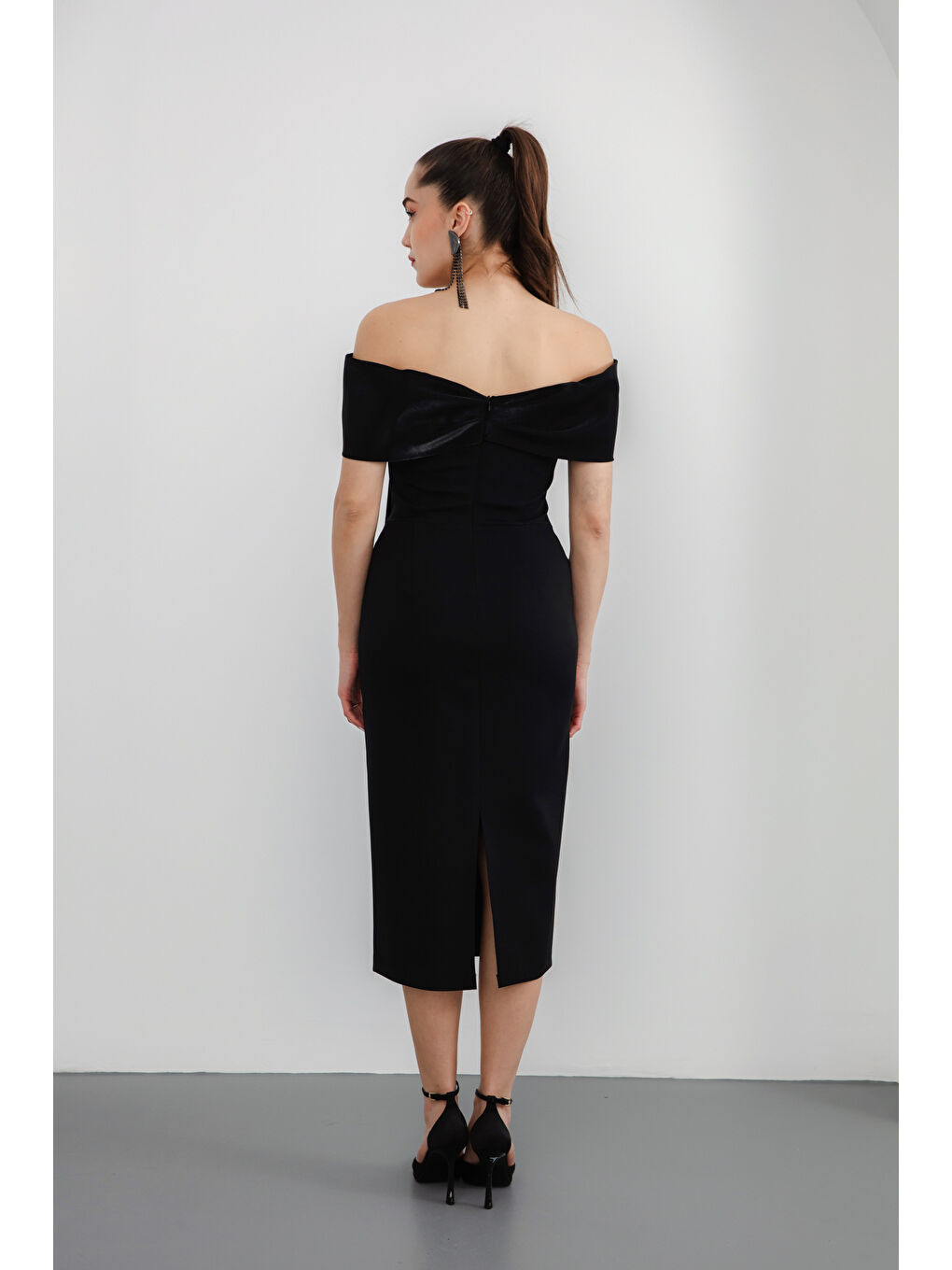 Kadın Siyah Yaka Detaylı Söz Nişan Nikah Abiye Elbise-4