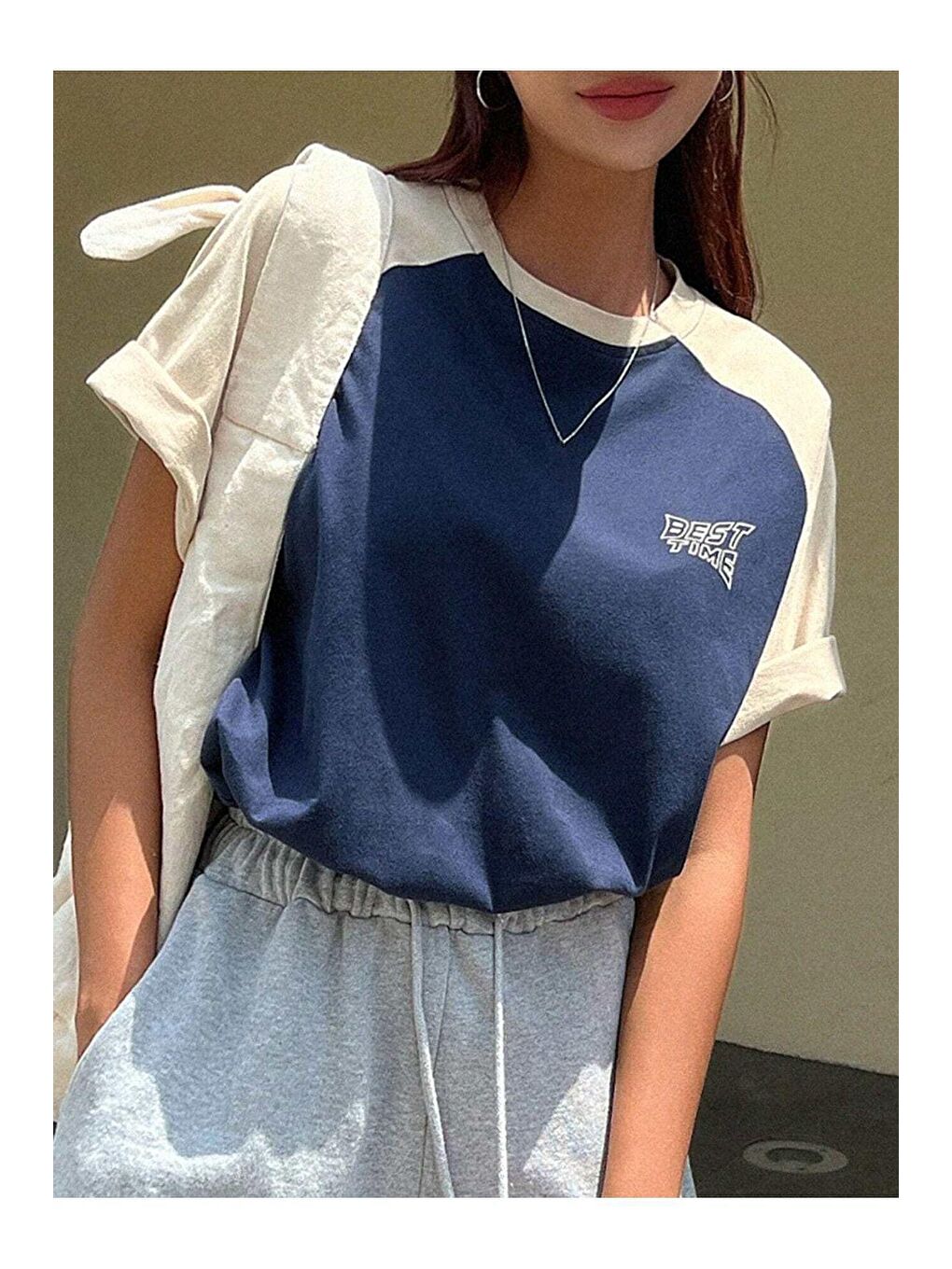 Lacivert Kadın LaciBej Best Time Baskılı Oversize Tişört-2