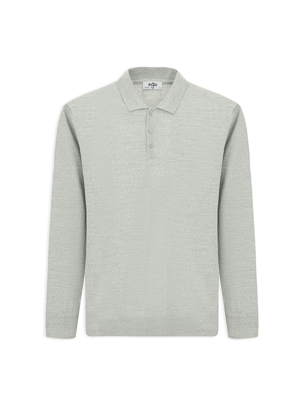 Gri Polo Yaka Regular Fit Yünlü Triko Kazak
