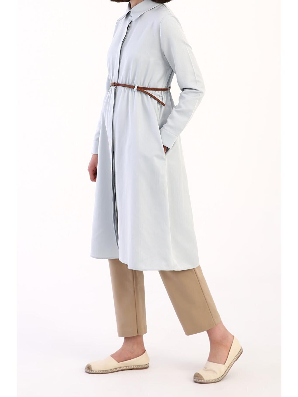 Açık Mavi Kemerli Gömlek Tunik-3