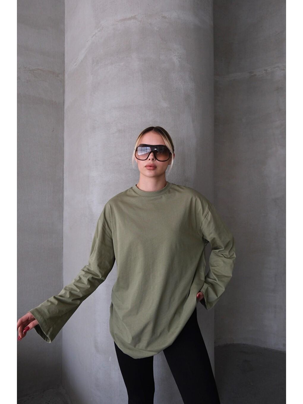 Geniş Kol Oversize 2'Li Paket T-Shirt 964 Haki/Bej-2