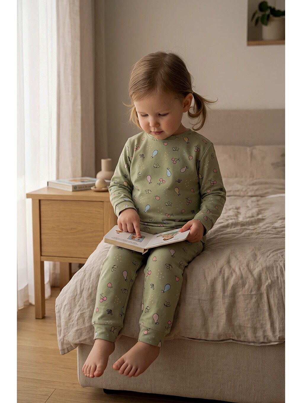 Haki Fruit Patterned Kız Çocuk Pijama Takımı-2