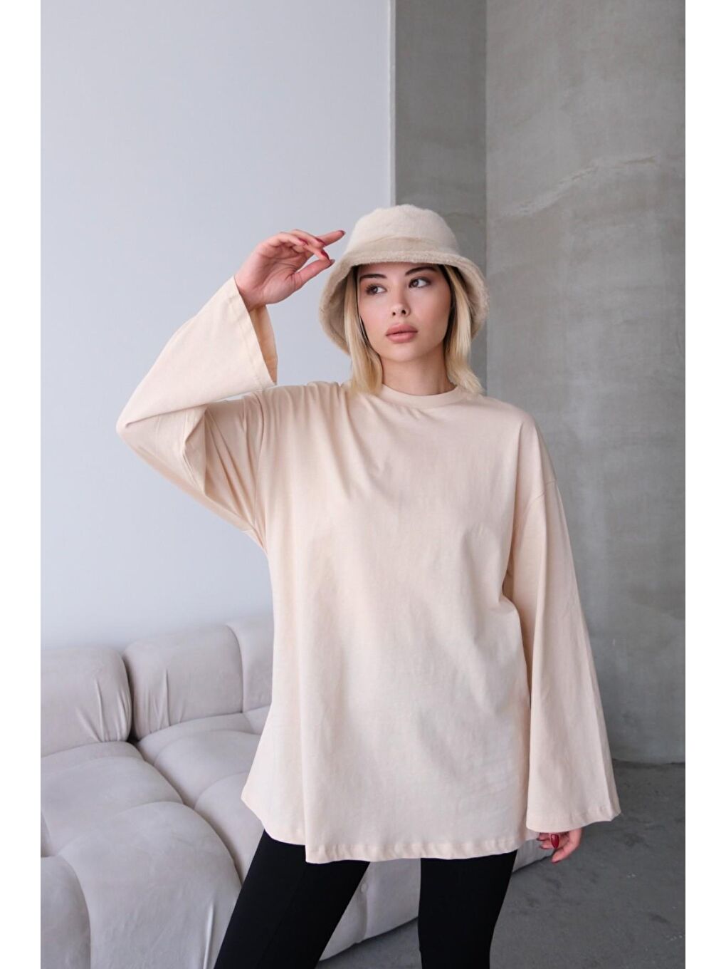 Geniş Kol Oversize 2'Li Paket T-Shirt 964 Haki/Bej-3