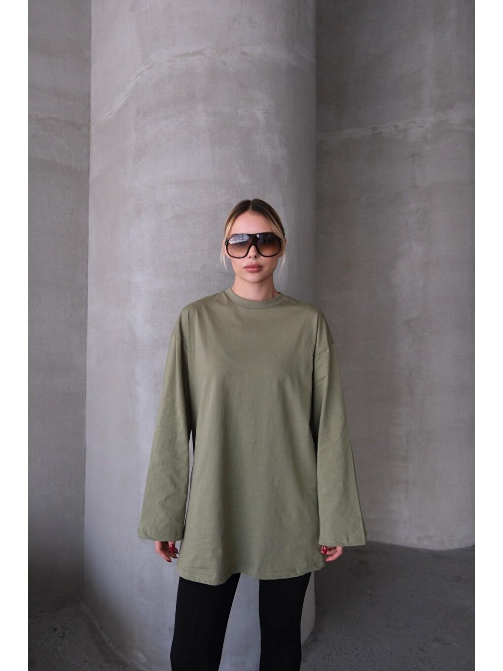 Geniş Kol Oversize 2'Li Paket T-Shirt 964 Haki/Bej-4