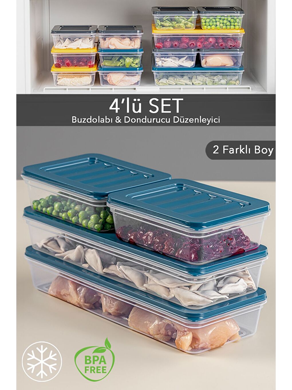 Mavi 4'lü Saklama Kabı Petrol 2 x 1170 ml 2 x 600 ml