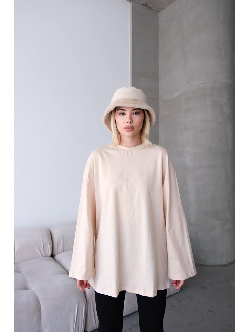 Geniş Kol Oversize 2'Li Paket T-Shirt 964 Haki/Bej-5