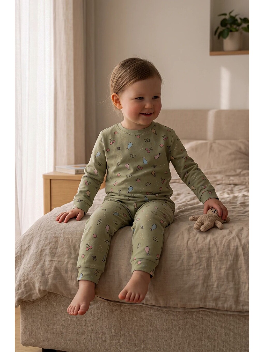 Haki Fruit Patterned Kız Çocuk Pijama Takımı-4