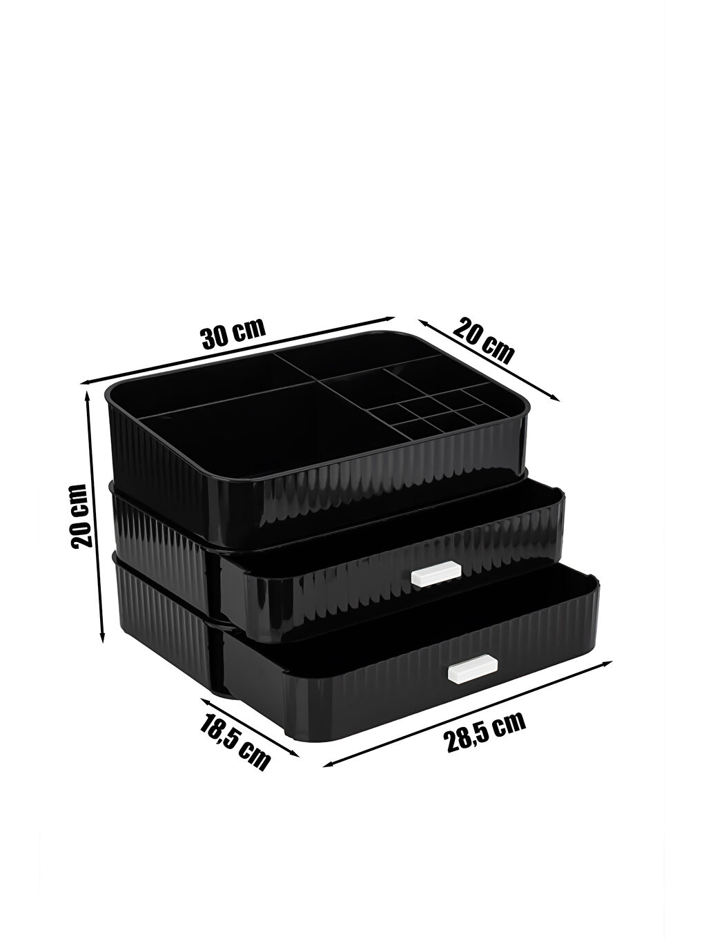 0620 3 Katlı Siyah Makyaj Organizeri - Kozmetik Düzenleyici - Saklama Kutusu-3