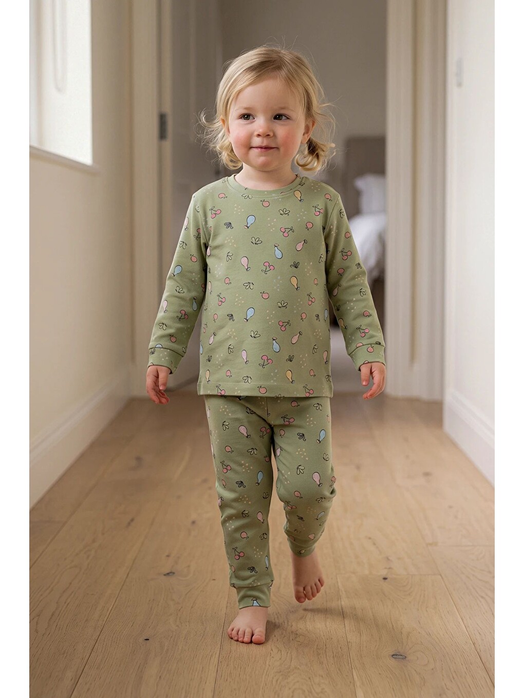 Haki Fruit Patterned Kız Çocuk Pijama Takımı-5