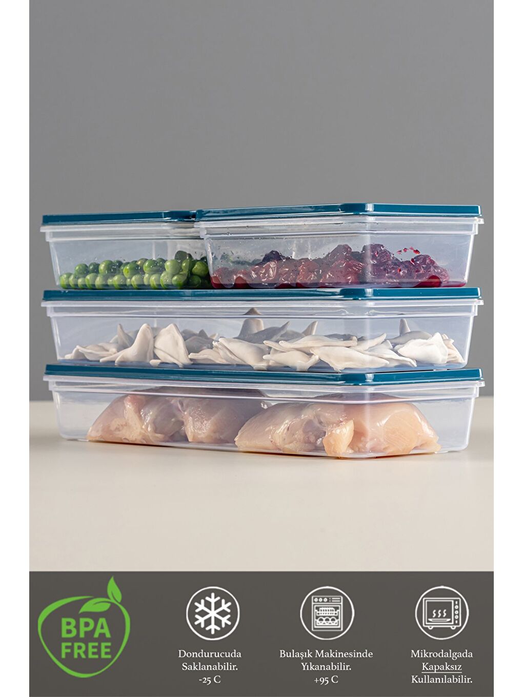 Mavi 4'lü Saklama Kabı Petrol 2 x 1170 ml 2 x 600 ml-2