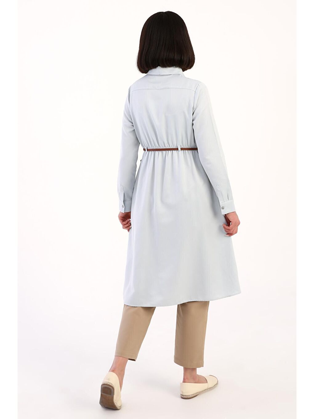 Açık Mavi Kemerli Gömlek Tunik-4