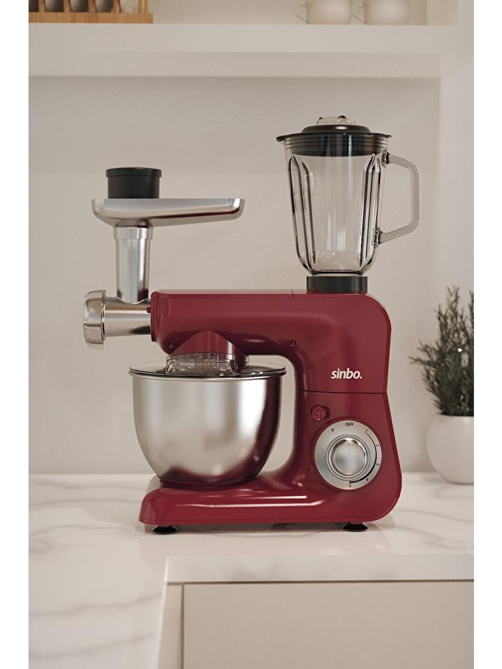 SMX-2775 Çok Amaçlı 3ın1 Mutfak Şefi Hamur Yoğurma Kıyma Makinesi Sürahi Blender 1500w Kırmızı-4