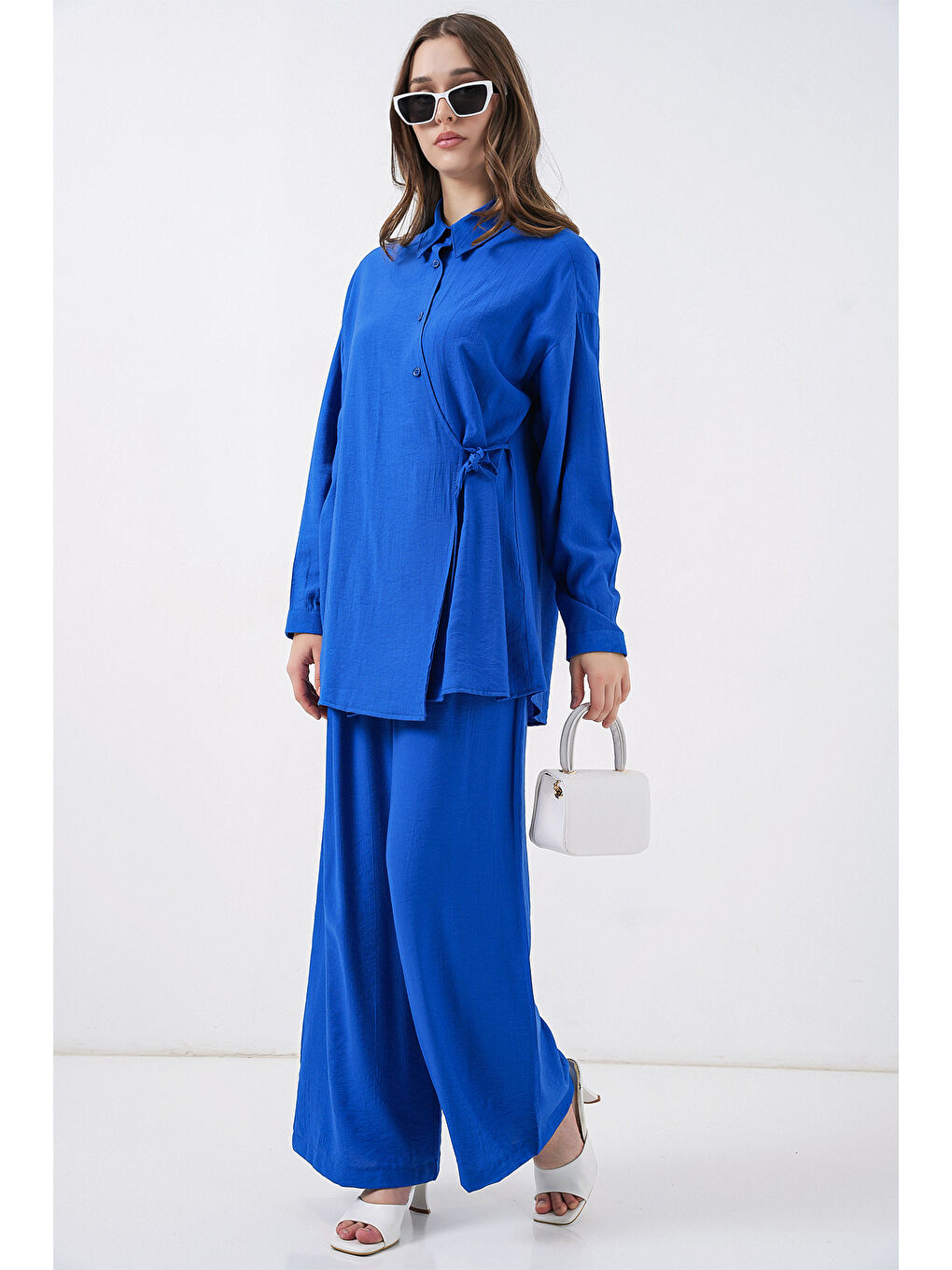 Mavi Kadın Bağcıklı Tunik Pantolon İkili Takım 6752 - Saks-2