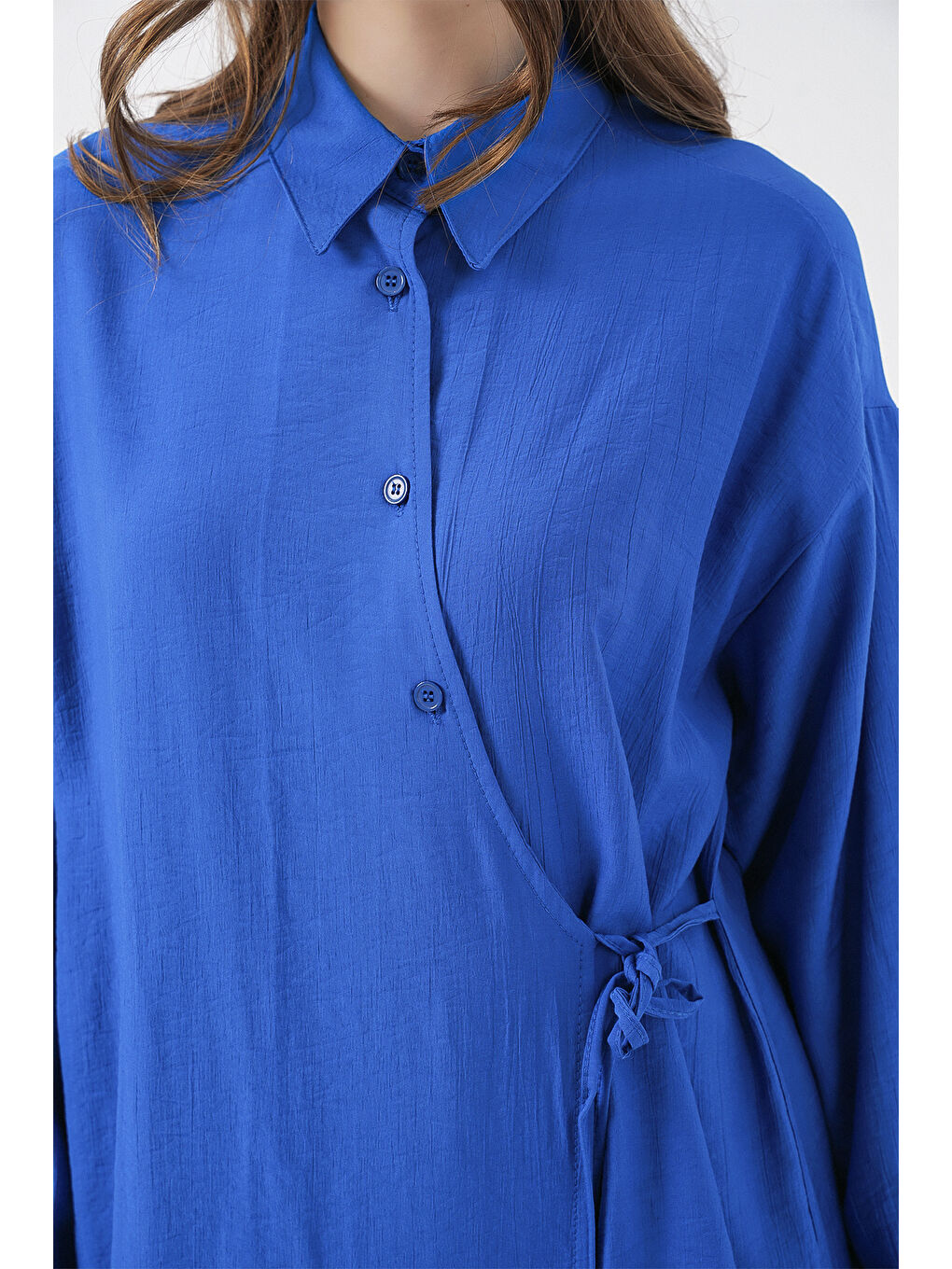 Mavi Kadın Bağcıklı Tunik Pantolon İkili Takım 6752 - Saks-3