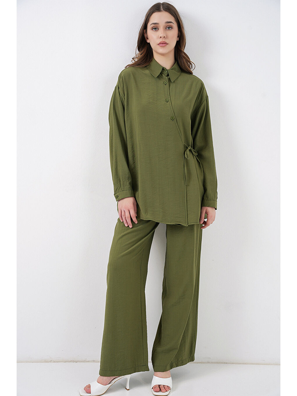Kadın Bağcıklı Tunik Pantolon İkili Takım 6752 - Haki