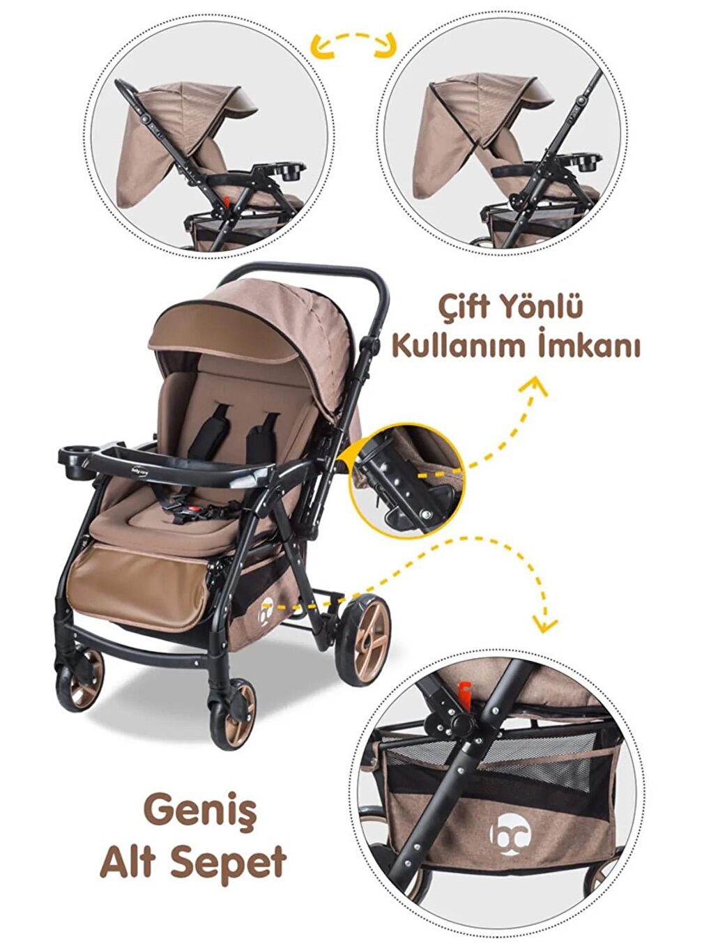 Babycare Kahverengi Combo Maxi Pro Çift Yönlü Bebek Arabası Kahverengi - 4