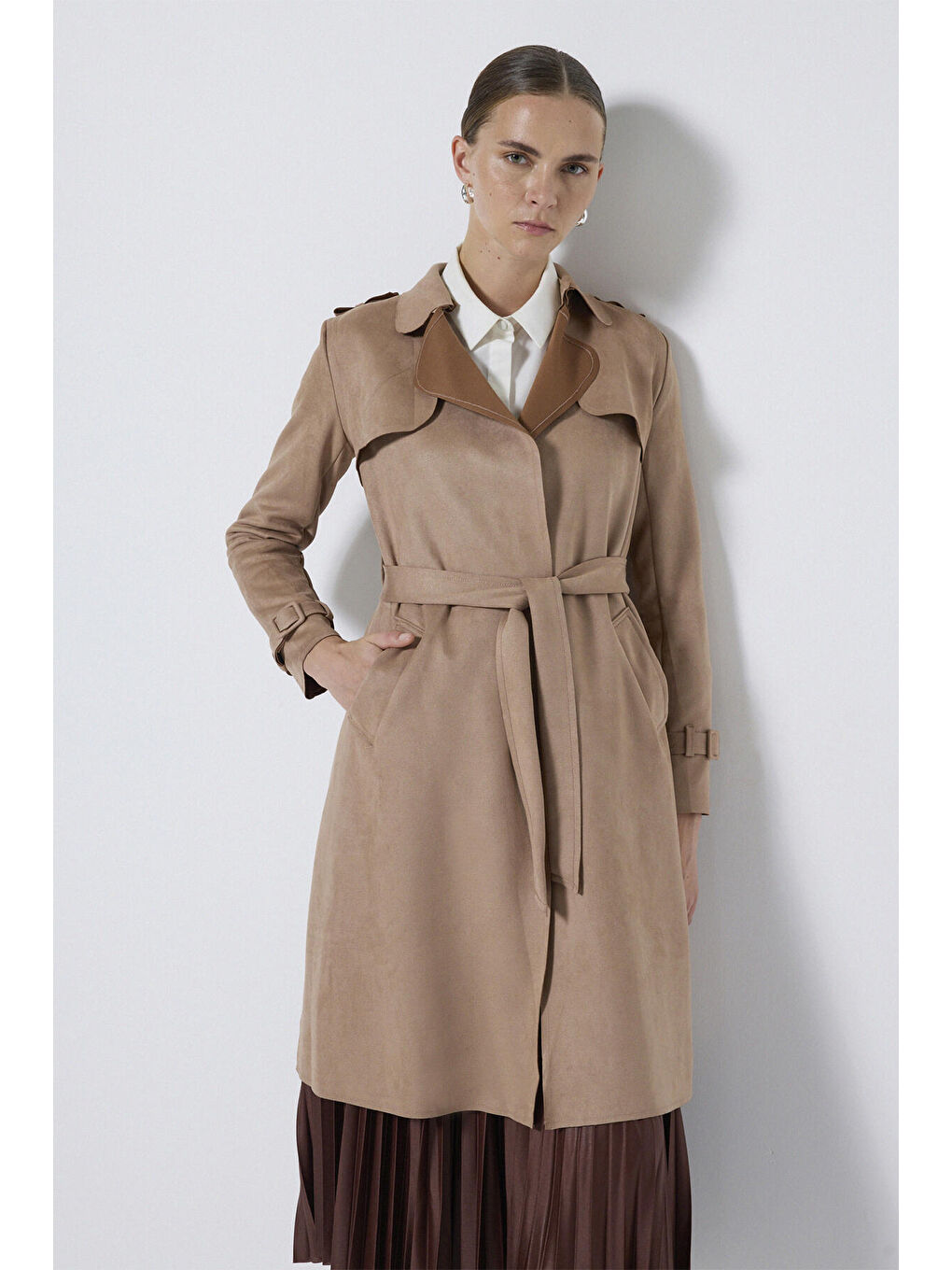 Bej SÜET TRENÇKOT-1