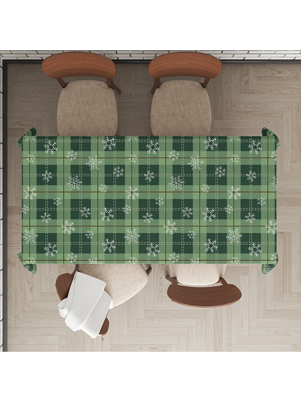 Karışık Yılbaşı Temalı Kar Tanesi Desenli Dijital Baskılı Masa Örtüsü-1