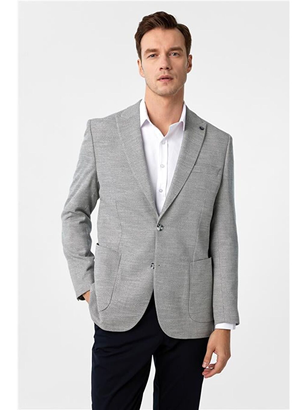 Antrasit Regular Desenli Sivri Yaka 6 Drop Ceket-1