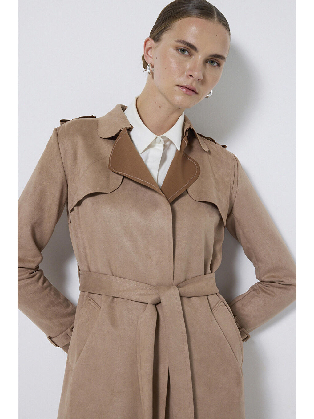 Bej SÜET TRENÇKOT-2