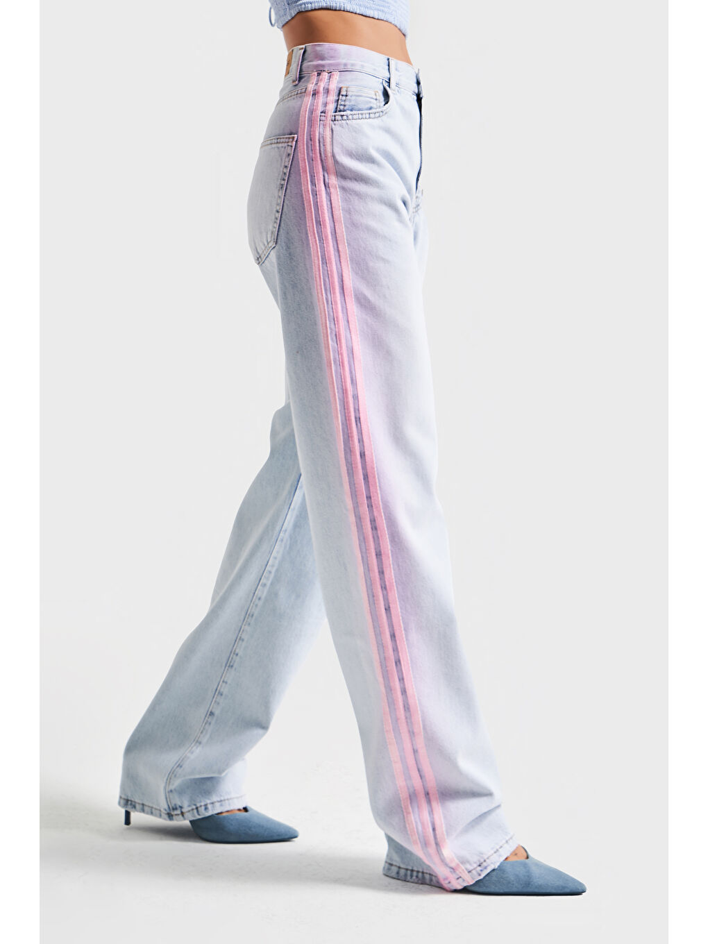 Mavi Kadın Jean Rengi 4s5-100 Neon Şerit Detaylı Loose Fit %100 Pamuk Tasarım Denim Jean