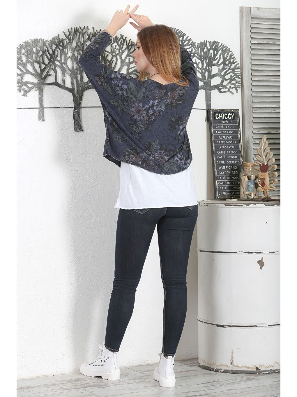 İtalyan Üçlü Set Haki V Yaka Yarasa Kol Yaka Ve Etek Ucu Lurex İpli Kolyeli Ve İçi Basic Triko Bluz-6