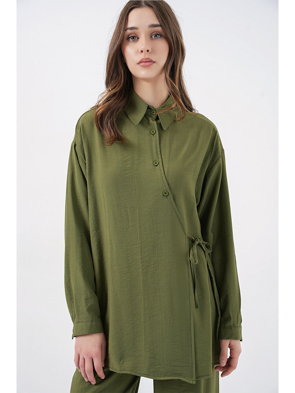 Kadın Bağcıklı Tunik Pantolon İkili Takım 6752 - Haki-1