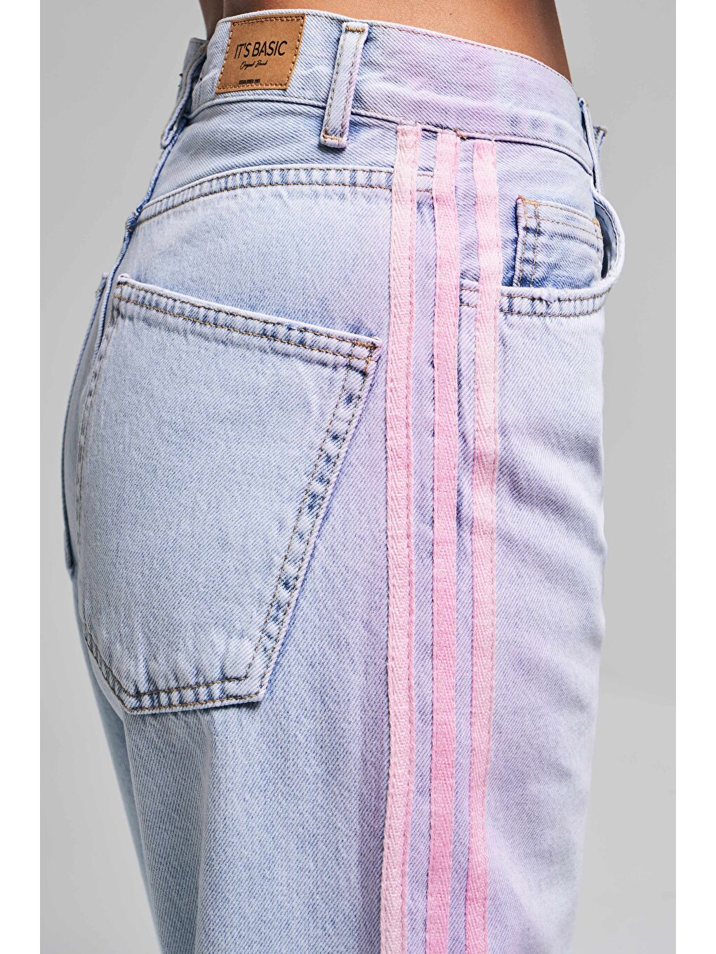 Mavi Kadın Jean Rengi 4s5-100 Neon Şerit Detaylı Loose Fit %100 Pamuk Tasarım Denim Jean-1