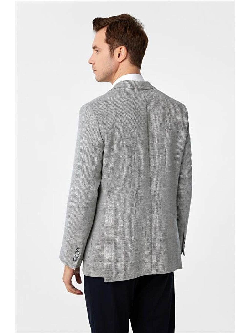 Antrasit Regular Desenli Sivri Yaka 6 Drop Ceket-4