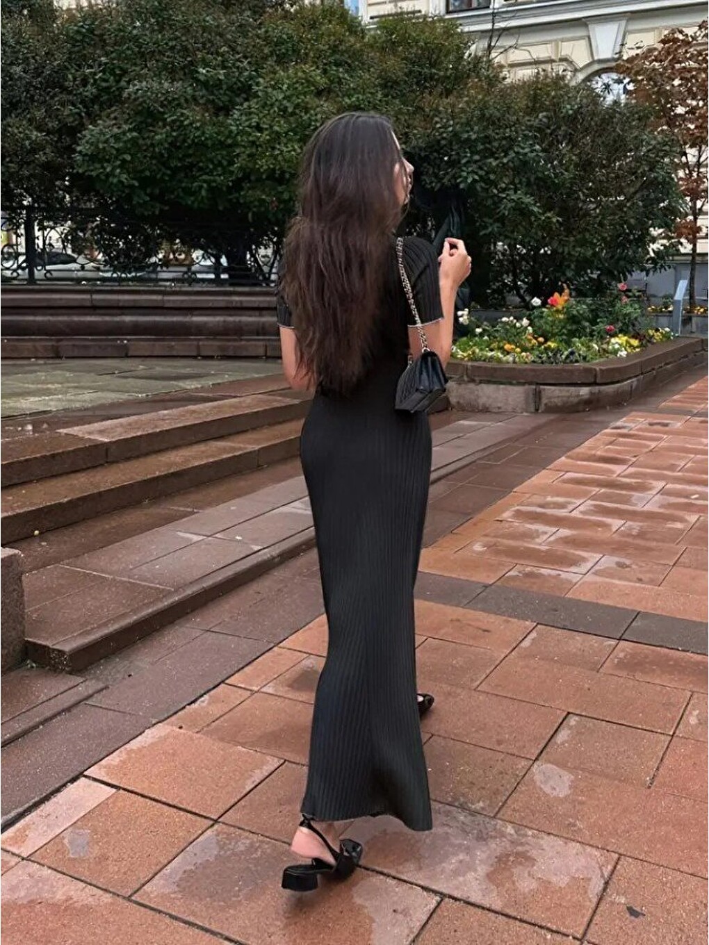Siyah Kadın Kısa Kollu Yakalı Önden Düğmeli Maxi Triko Elbise-2