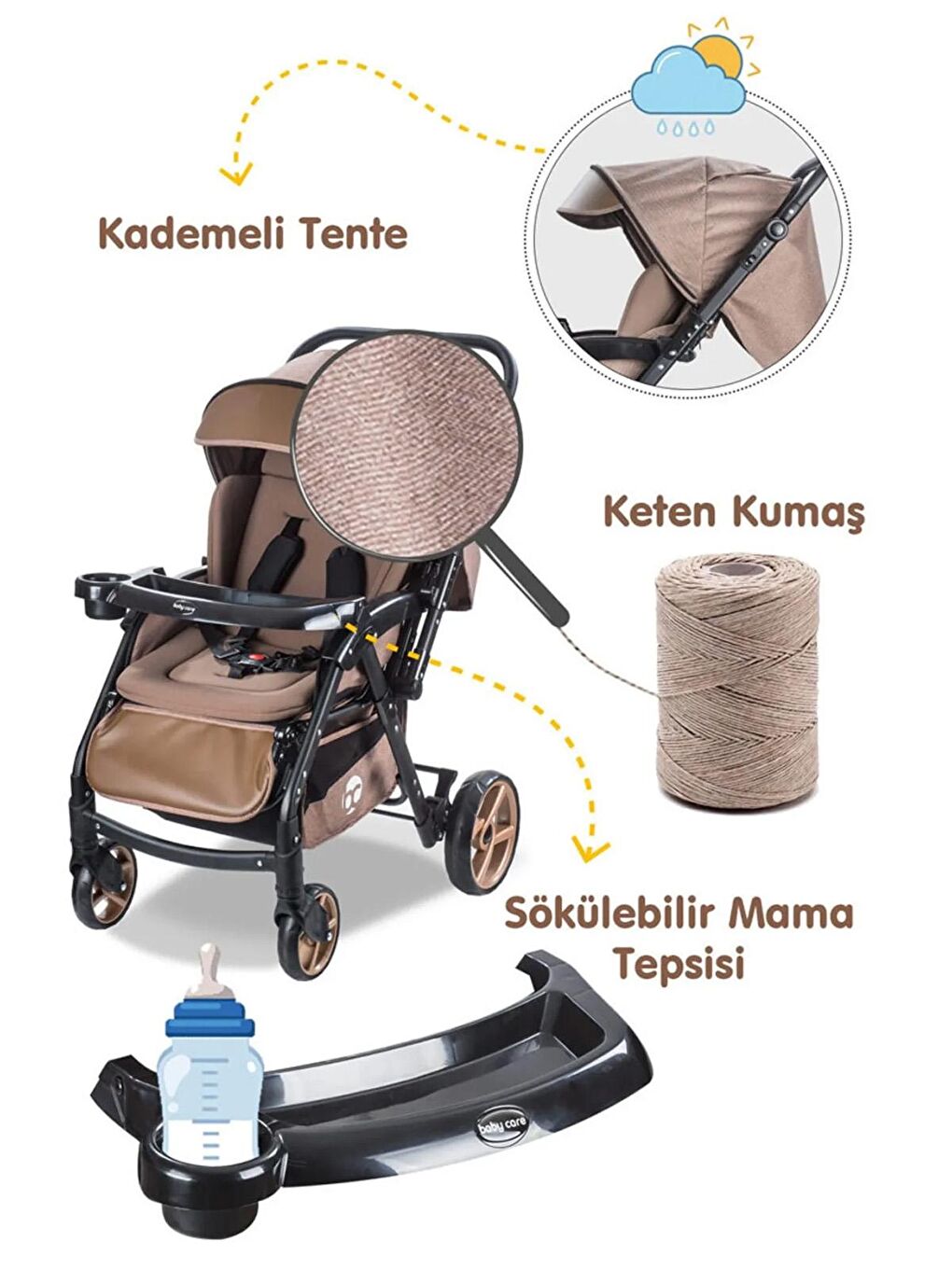 Babycare Kahverengi Combo Maxi Pro Çift Yönlü Bebek Arabası Kahverengi - 5