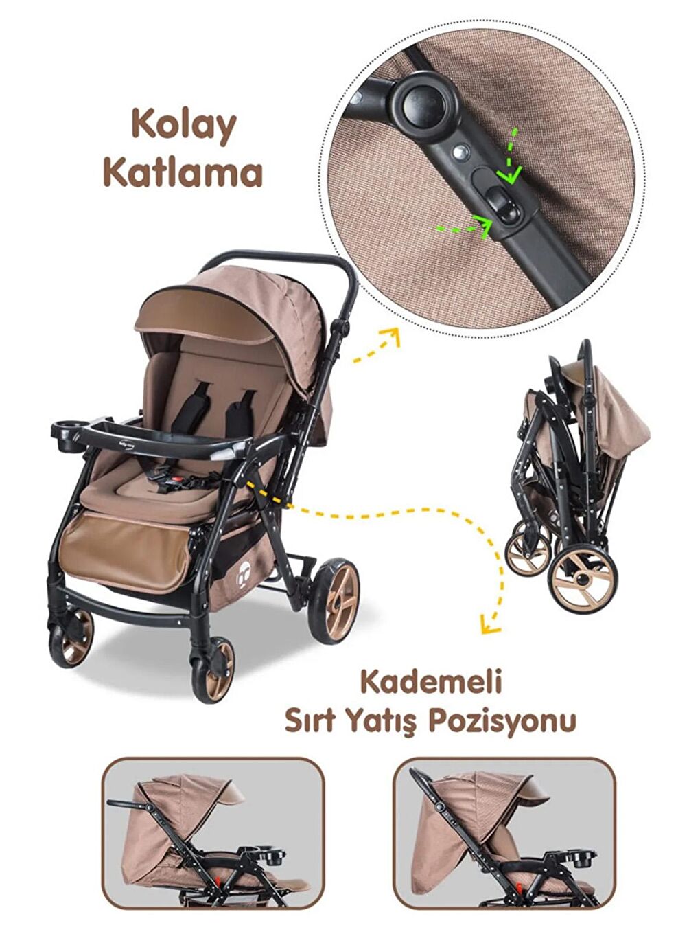 Babycare Kahverengi Combo Maxi Pro Çift Yönlü Bebek Arabası Kahverengi - 2