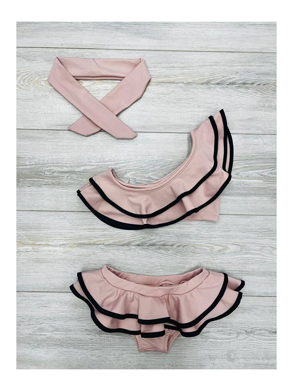 Siyah Kız Çocuk Fırfırlı Ikili Bikini Takım