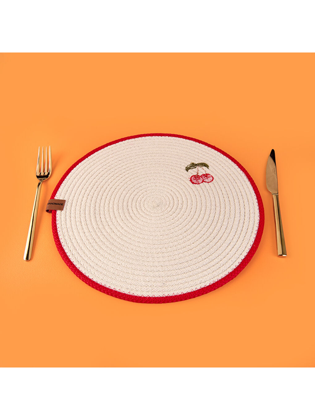 Soft Kiraz Nakışlı Supla - Ekru - 33x33 cm-1