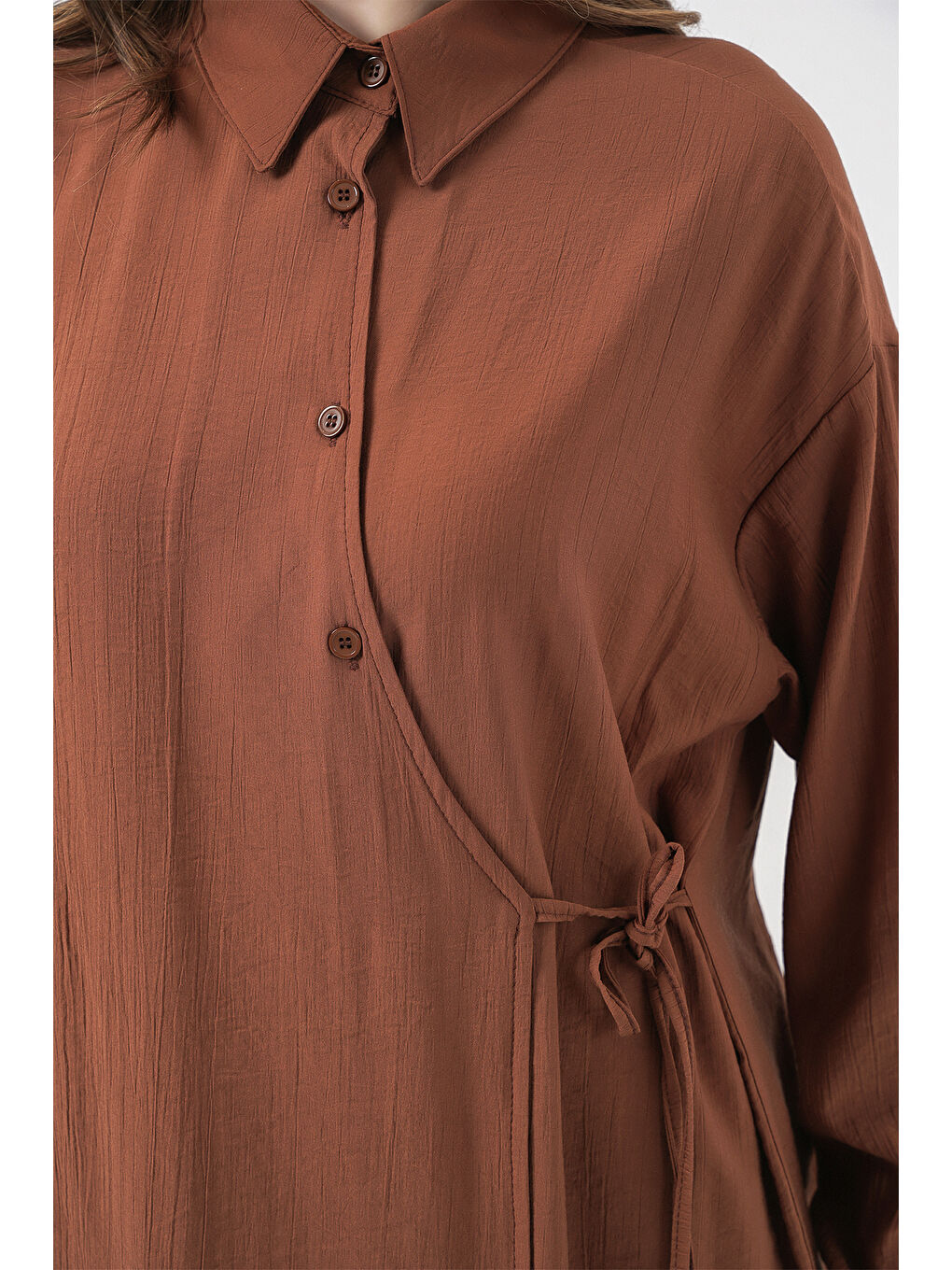 Kahverengi Kadın Bağcıklı Tunik Pantolon İkili Takım 6752 - Taba-5