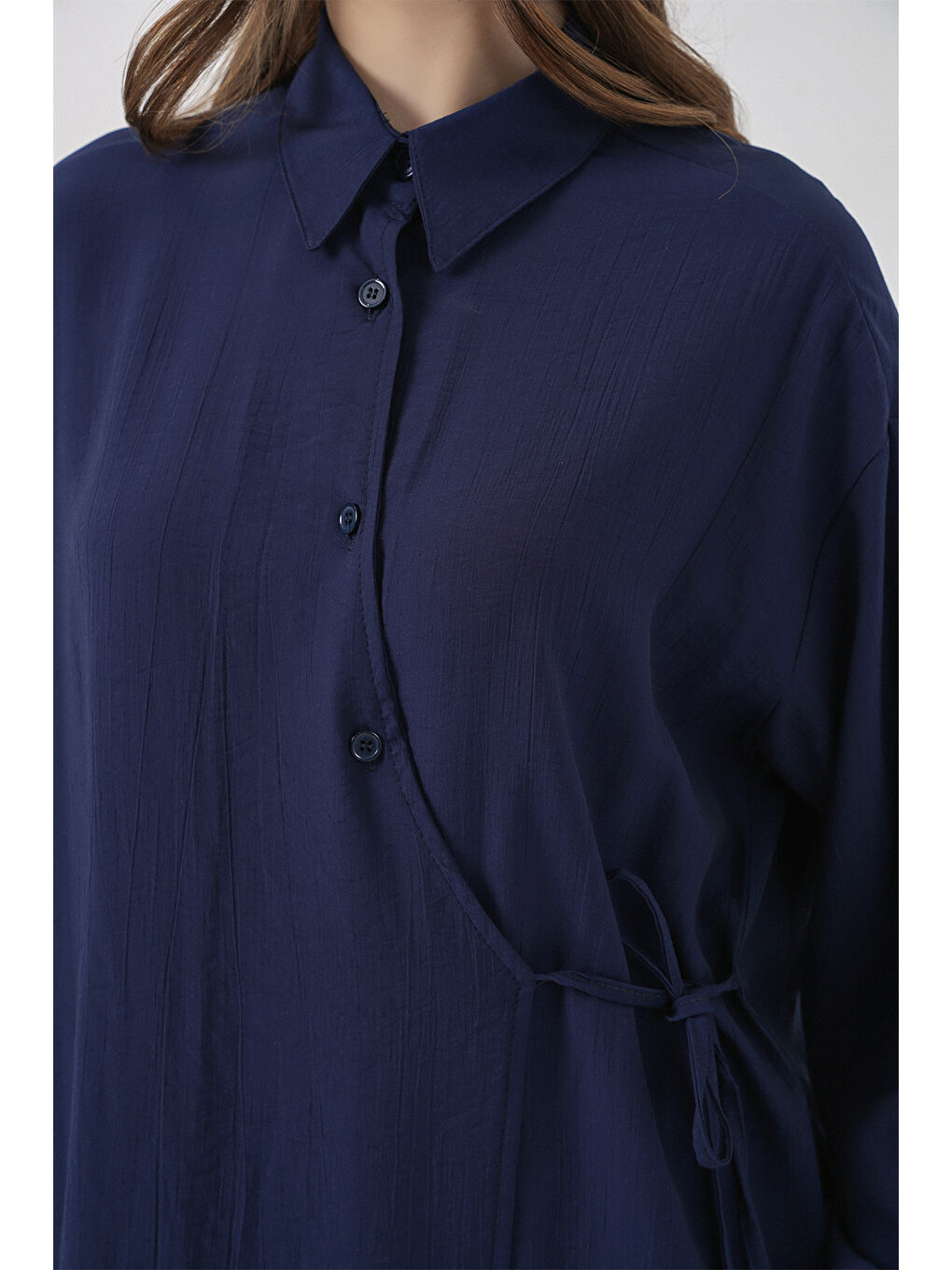 Kadın Bağcıklı Tunik Pantolon İkili Takım 6752 - Lacivert-4