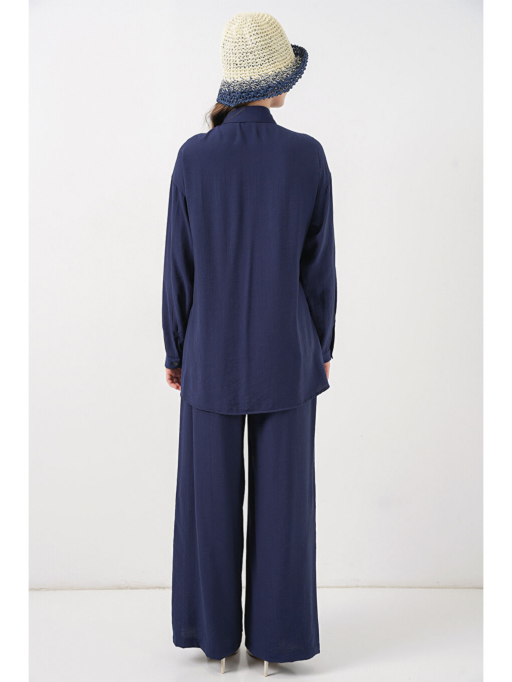 Kadın Bağcıklı Tunik Pantolon İkili Takım 6752 - Lacivert-5