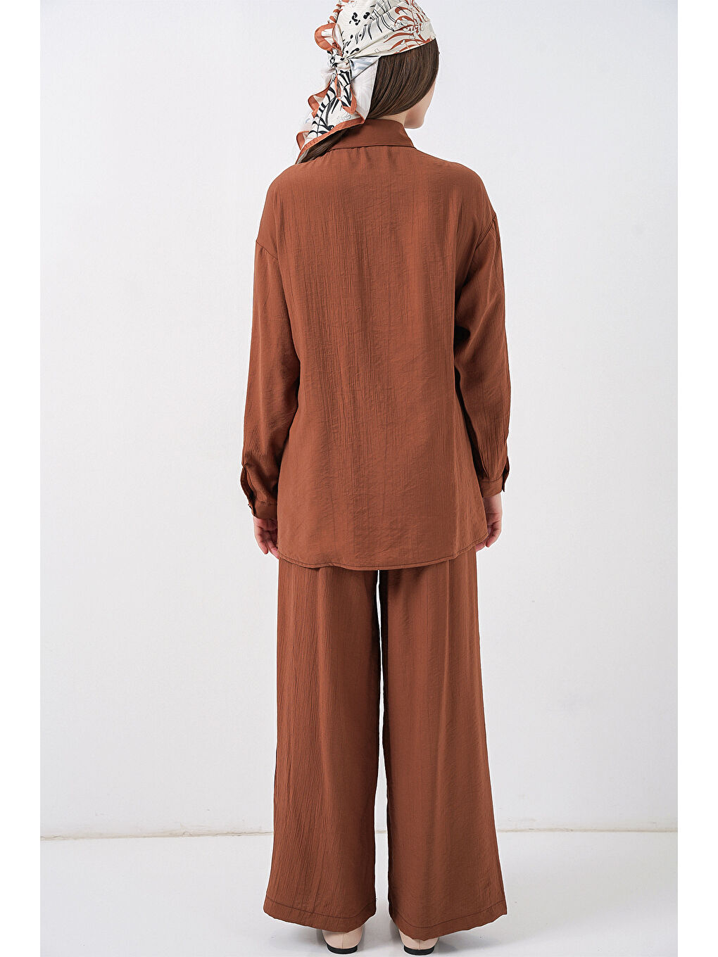Kahverengi Kadın Bağcıklı Tunik Pantolon İkili Takım 6752 - Taba-6
