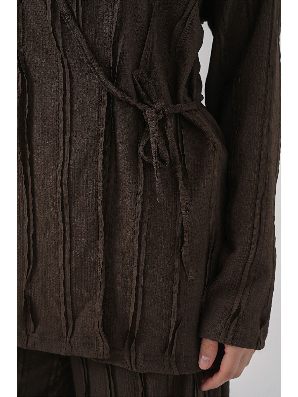 Kadın Örme Kimono Pantolon İkili Takım 30067 - Kahverengi-3