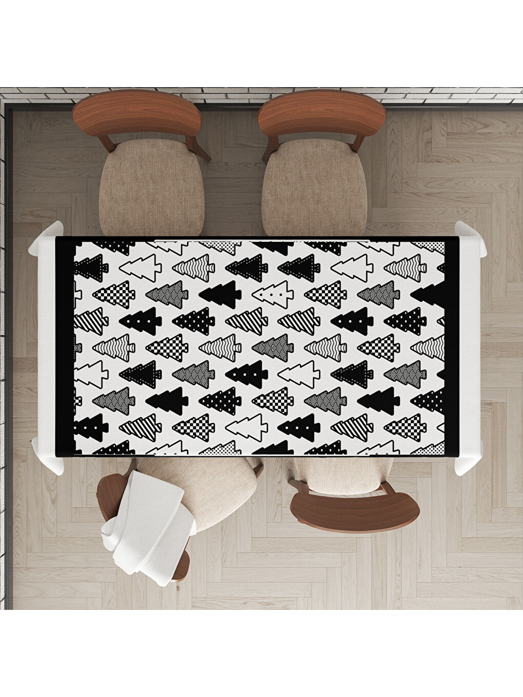 Karışık Yılbaşı Temalı Çam Ağacı Desenli Dijital Baskılı Masa Örtüsü-1