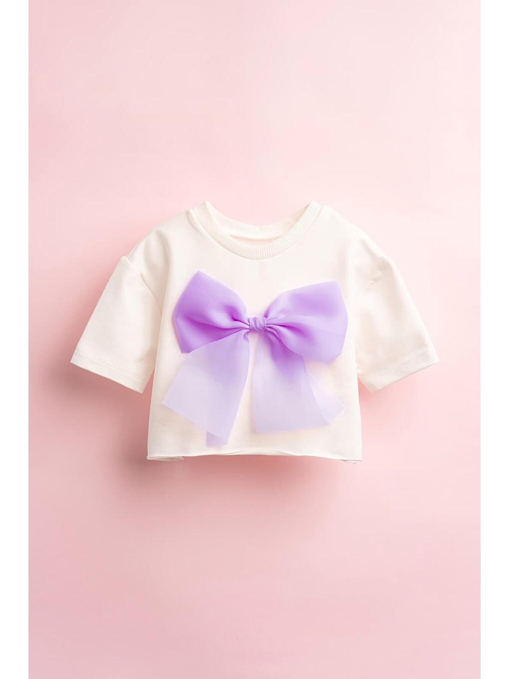 Lila Leila Organze Fiyonklu Crop Kısa Kollu Kız Çocuk T-shirt