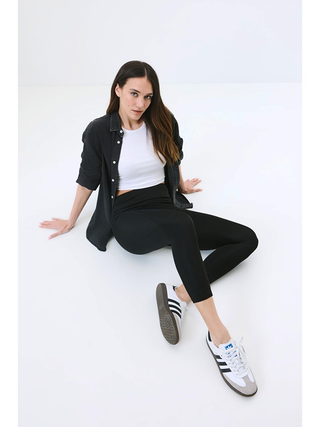 Yüksek Bel Çift Cepli Toparlayıcı Spor Tayt 9416 Siyah-1