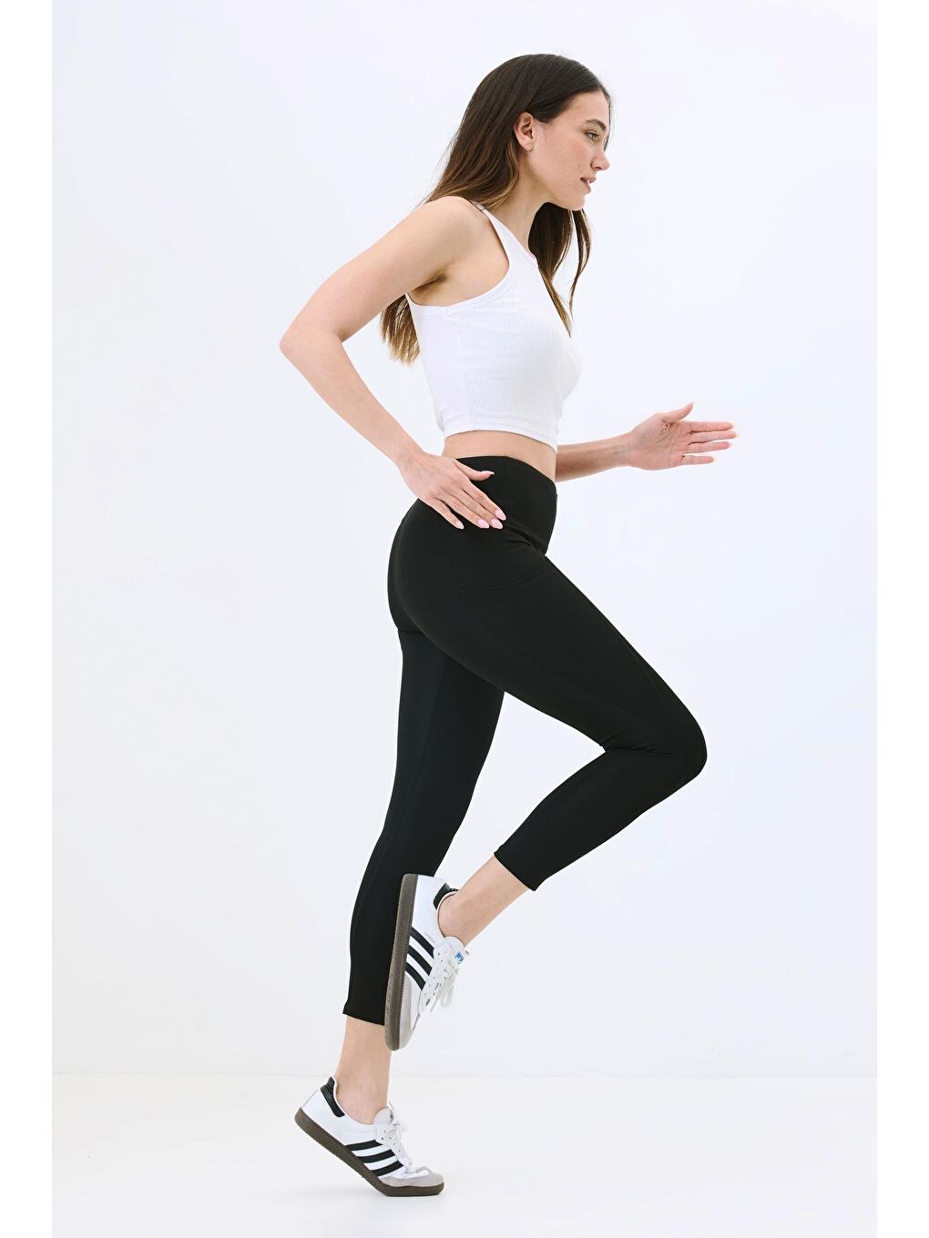 Yüksek Bel Çift Cepli Toparlayıcı Spor Tayt 9416 Siyah-2