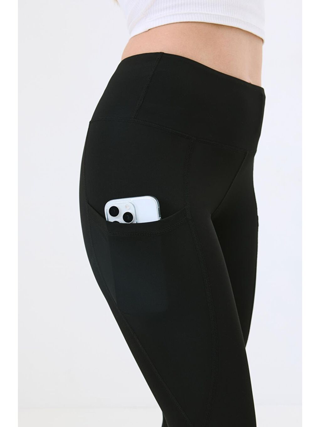 Yüksek Bel Çift Cepli Toparlayıcı Spor Tayt 9416 Siyah-3