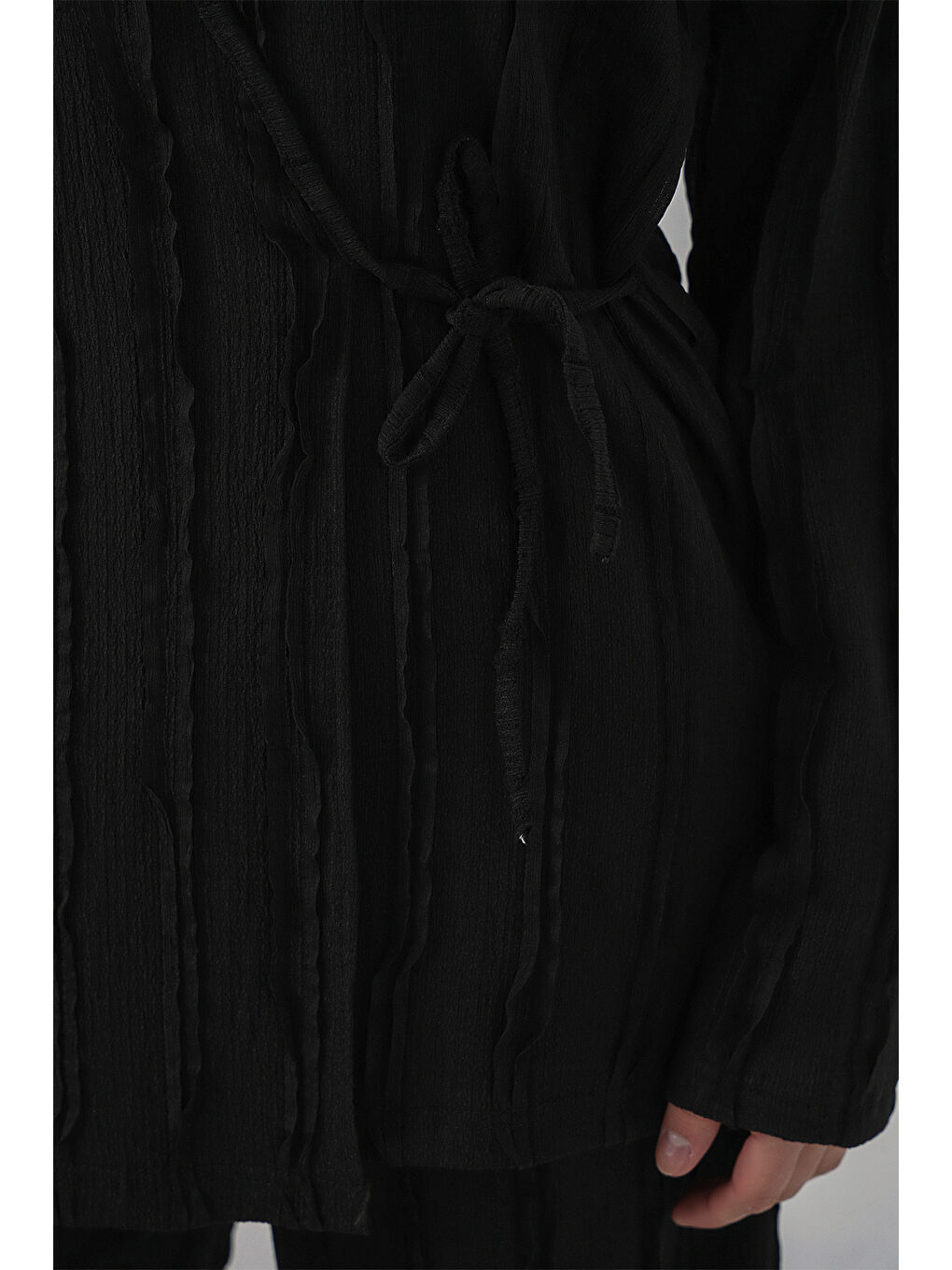 Kadın Örme Kimono Pantolon İkili Takım 30067 - Siyah-3